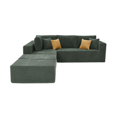 Full Compressed Corduroy Upholstered Sectional with 2 Moveable Ottoman - No Assembly Needed