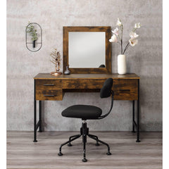 Sun Rustic Oak & Black Finish Vanity Desk & Mirror