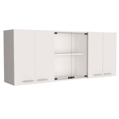 2 Piece Kitchen Set, Kitchen Island Cart + 150 Wall Cabinet Glass, White / Light Oak