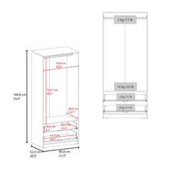Vertex Armoire Double Doors, Two Drawes, Hanging Rod An Interior Shleves, Wardrobe, Black