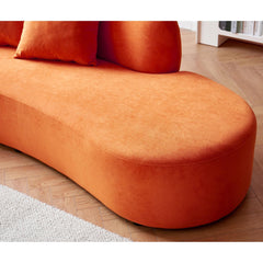 90" Curved Sofa with Throw Pillows, 4 Seater Luxury Velvet Couch with Half Moon Design and High-Density Foam, Ideal for Modern Living Room, Office & Apartment, Red Orange