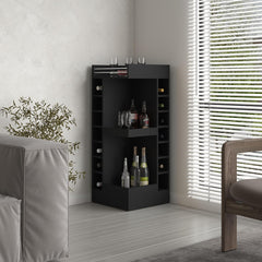 Eternity 46" Tall 3-Tier Corner Bar Cabinet with Fourteen Wine Bottle Cubbies, Living Room, Liquor Cabinet, Storage Cabinet Black