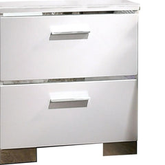 Wood and Metal Nightstand with 2 Drawers,  White and Silver