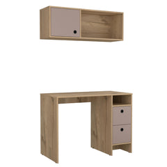 Halo 2-Pc Office Set, Two Shelves, Two Drawers, Wall Cabinet, Single Door Cabinet, -Light Oak / Taupe