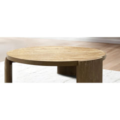 Modern Contemporary Style 1pc Round Coffee Table Panel Base Rubberwood Oak Finish