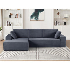 Moon Convertible Sectional Sofa in Soft Corduroy, Modern Comfy Couch with Full Foam Cushioning, Cozy Sleeper Sectional for Living Room, Bedroom, No Assembly Required, Dark Gray - Left Facing