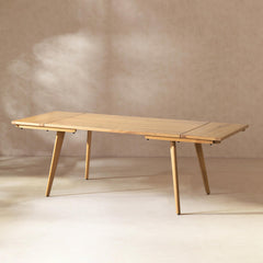 Prometheus 59-90.5" Solid Oak Wood 4-6 Seat Extendable Leaf Dining Table, Natural Brown Red Oak