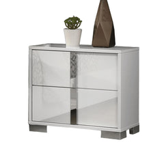 Contemporary Classic White Bedside Table Bedroom Furniture 1pc Nightstand Chrome Legs Handles