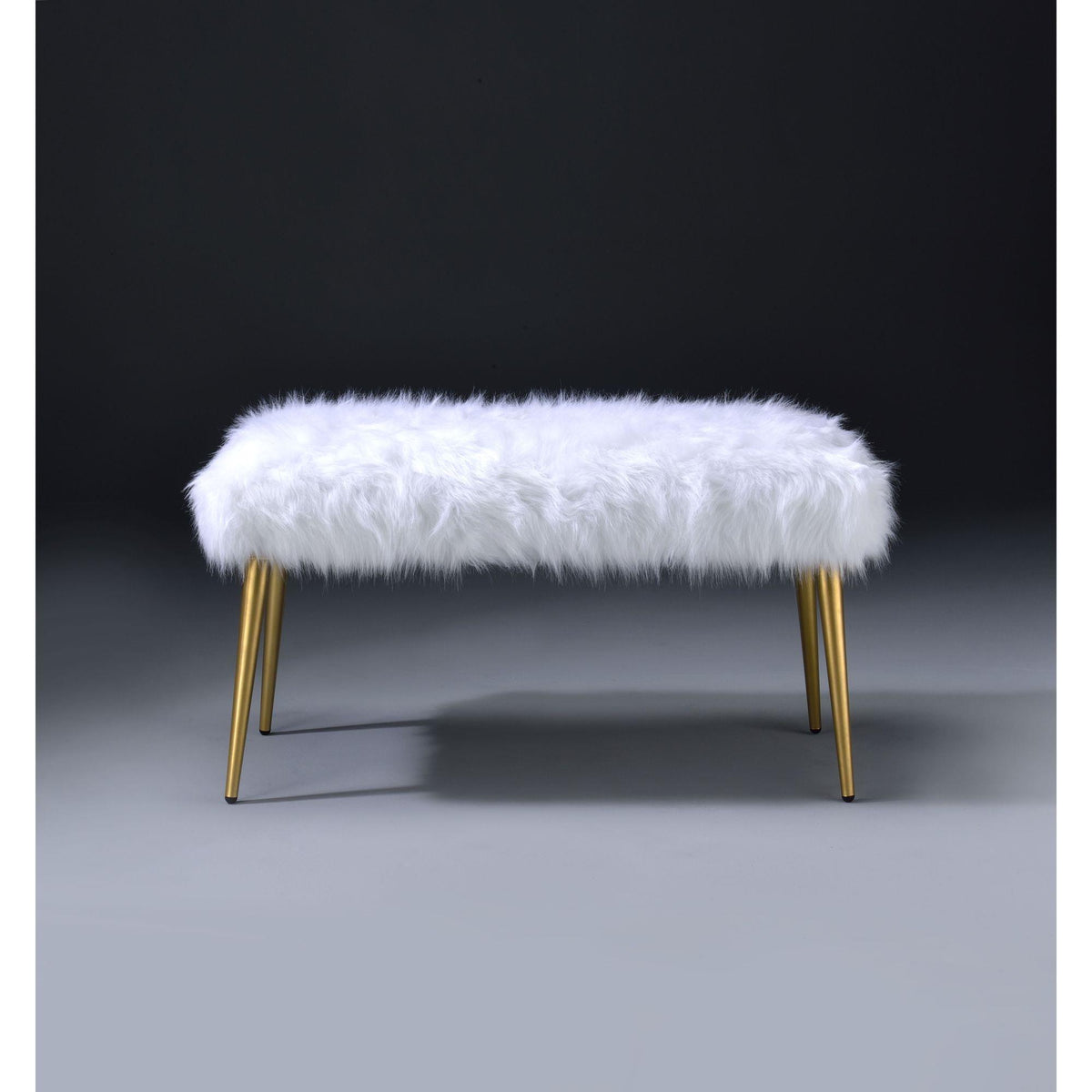 Moon II White Faux Fur & Gold Finish Bench