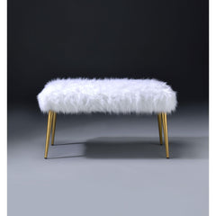 Moon II White Faux Fur & Gold Finish Bench