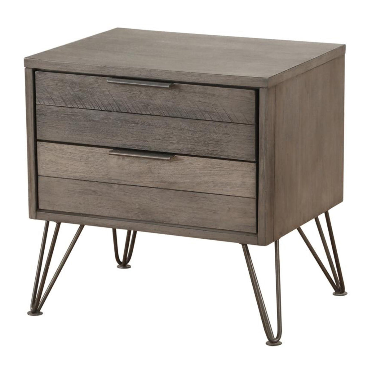 Contemporary Solid Wood Night Stand with Metal Hairpin Legs, Grey