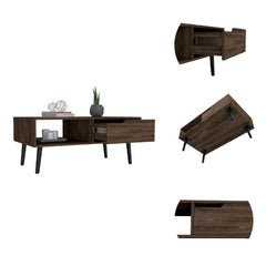 Vista Coffee Table, One Drawer, One Open Shelf, Four Legs -Dark Walnut