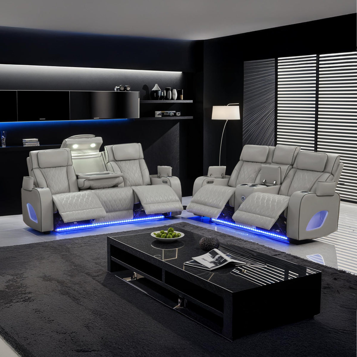 Hephaestus Modern Style Upholstery Recliner 2PC Livingroom Set Made with Wood & Massage Function Included-Gray