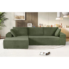 Moon Convertible Sectional Sofa in Soft Corduroy, Modern Comfy Couch with Full Foam Cushioning, Cozy Sleeper Sectional for Living Room, Bedroom, No Assembly Required, Dark Green - Left Facing
