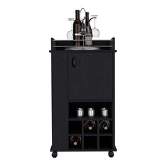 Bar Cart with 6 Built-in Wine Rack and Casters, Black