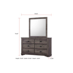1pc Contemporary Six Drawers Dresser Bed Side Cabinet Wooden Furniture Rustic Gray Color