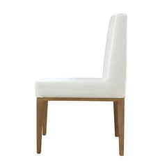 Exhibition 19 Inch Dining Chair, White Polyester, Wood Legs, Set of 2, White, Brown