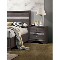 Contemporary 1pc Nightstand Gray Finish Silver Accents Hidden Jewelry Drawer Nickel Round Knob Bedside Table Bedroom Furniture