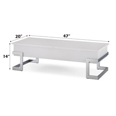 Orestes White High Gloss & Chrome Finish Coffee Table w/ Lift Top