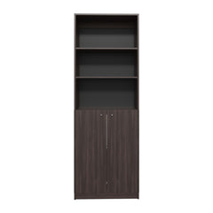 Home 2 Door Bookcase Cronos, 2 Open Shelves And Concealed Storage, Stained Walnut