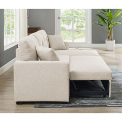 76.5" Linen Blend Upholstered Sectional with Pull-Out Bed and Chaise Storage