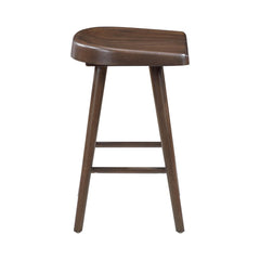 Brown Finish Counter Height Stools Set of 2 Saddle Seat Sturdy Wood Frame Furniture Classic Aesthetic Ergonomic Design