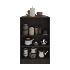 Agamemnon Kitchen Island and Counter Dining Table with Spacious Top Dining Surface, 3 Accessible Side Shelves for Kitchen Storage