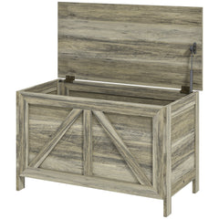 30" Farmhouse Storage Bench, Lift Top Storage Chest with Safety Hinge to Open Up 100°, Wooden Trunk for Bedroom, Entryway, Living Room, Gray
