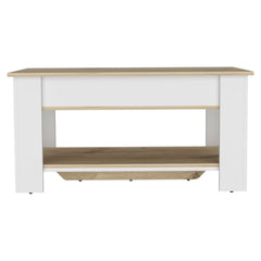 Aria Storage Table, One Extendable Table Shelf, Four Legs, Lower Shelf -Light Oak / White