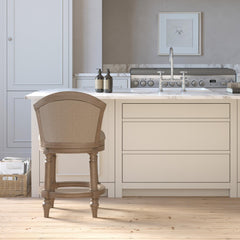 26" Wood Barrel-Back Counter-Height Bar Stool with Swivel and Upholstered Seat and Back, Uptown Gray with Beige Seat and Back, 1PC