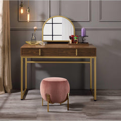 Aura Walnut & Gold Finish Vanity Desk W/Mirror & Jewelry Tray