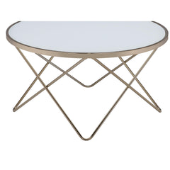 1pc Coffee Table Champagne Finish Frame Round Frosted Glass Top Mid-Century Modern Design Living Room Furniture