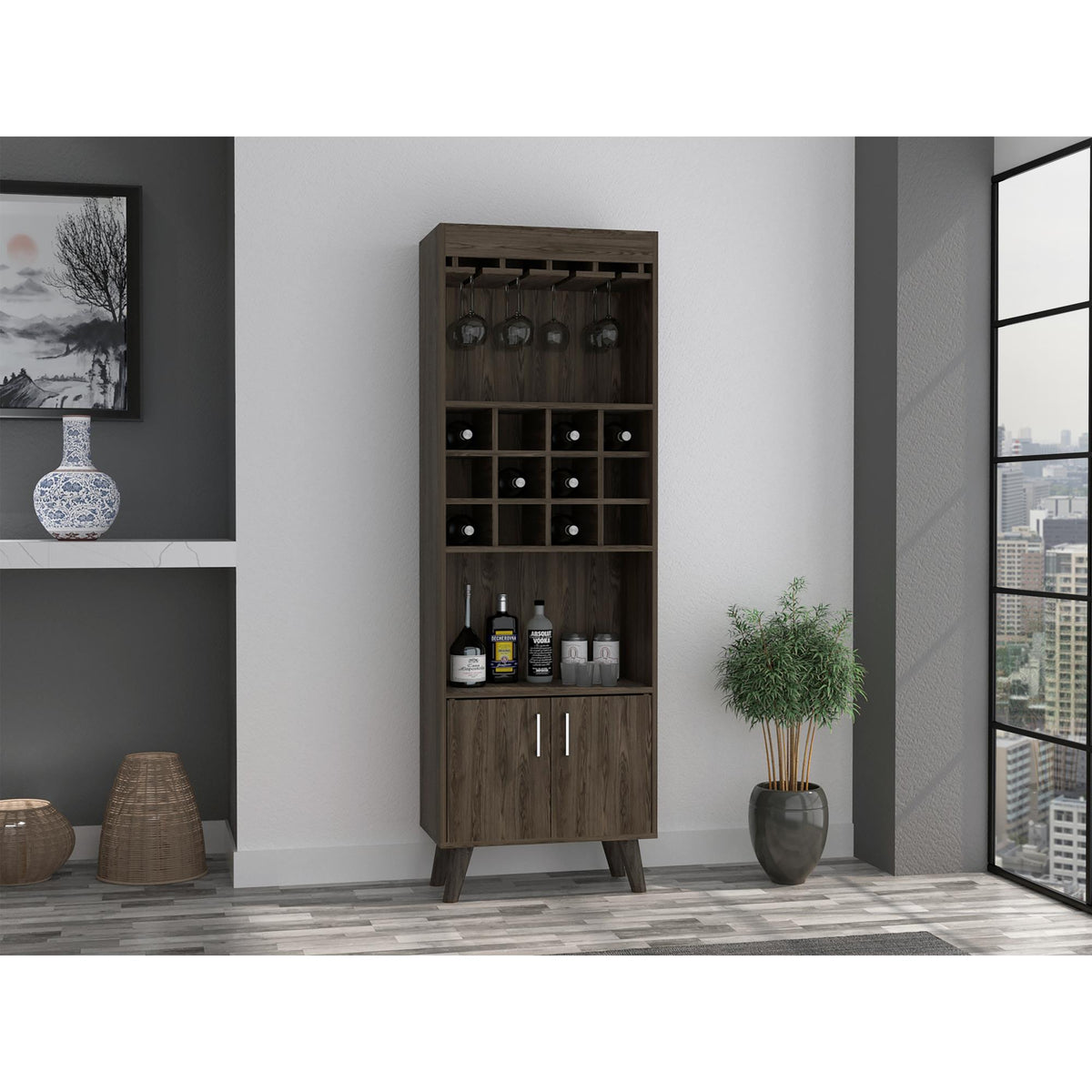 Dark Walnut 1-Drawer 2-Shelf Bar Cabinet
