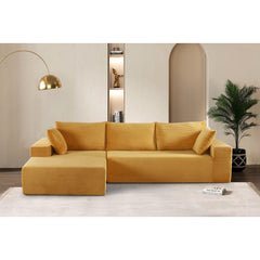 Moon Convertible Sectional Sofa in Soft Corduroy, Modern Comfy Couch with Full Foam Cushioning, Cozy Sleeper Sectional for Living Room, Bedroom, No Assembly Required, Ginger Yellow - left Facing