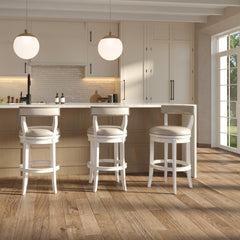 31" Bar Stool, White Wood with Gray Faux Leather Seat and Back, 1PC