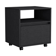 Aria Nightstand , End Table, Side Table Casters, Single Drawer-Black