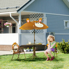 Kids Table and Chair Set, Outdoor Folding Garden Furniture, Picnic Table for Patio Backyard, with Removable & Height Adjustable Sun Umbrella, Aged 3-6 Years Old, Brown