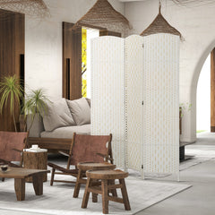Room Divider, 3 Panel Folding Privacy Screen, 6FT Tall Portable Weave Partition Wall Divider for Bedroom, White