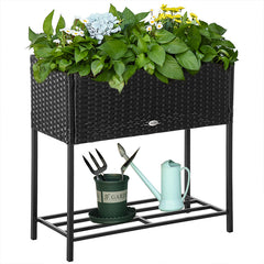 PE Rattan Wicker Raised Flower & Vegetable Planter, Rack Shelf Box