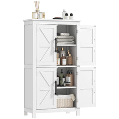 Bathroom Floor Storage Cabinet, Farmhouse Bathroom Cabinet with 4 Doors and Adjustable Shelf, White