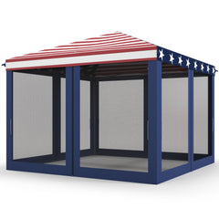 10' x 10' Outdoor Pop-Up Canopy with Sidewalls, Mesh Walls, Instant Setup for Party, Events, Patio, Lawn, American Flag
