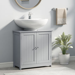 Pedestal Sink Storage Cabinet, Bathroom Sink Cabinet with U-Shape Cut-Out and Adjustable Shelf, Gray