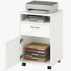 Mobile Storage Cabinet Organizer with Drawer and Cabinet, Printer Stand with Castors, White