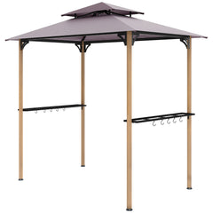 8' x 5' Grill Gazebo, Double Tiered Barbecue Grill Gazebo Shelter with 2 Side Shelves and 10 Hooks for Patio, Garden