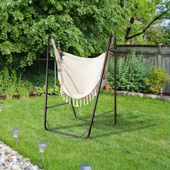 Hammock Chair with U Shape Stand, Hammock Swing Chair with A Side Pocket, Brown & Cream White
