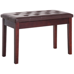Piano Bench, Duet Piano Chair with Faux Leather Padded Cushion and Wooden Frame, Button Tufted Keyboard Bench, Brown