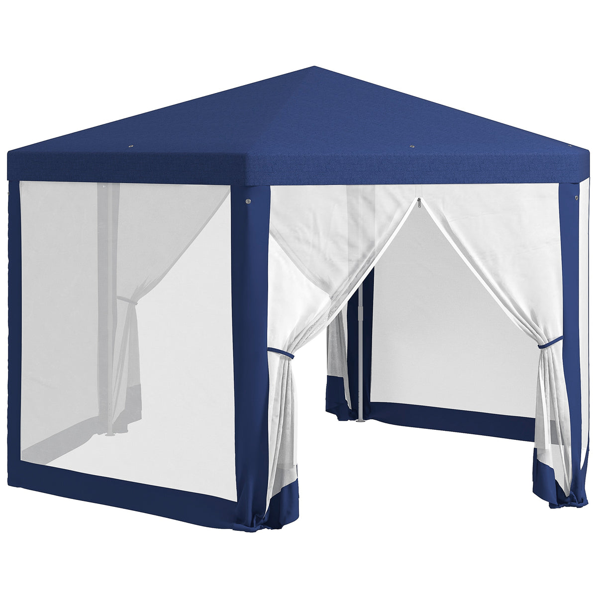 13' x 11' Outdoor Party Tent, Hexagon Sun Shade Shelter Canopy w/ Protective Mesh Screen Sidewalls, Ropes & Stakes, Blue