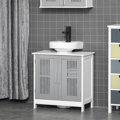 Under Sink Pedestal Storage Bathroom Cabinet, Grey White
