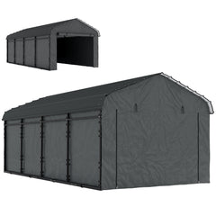 12' x 20' Metal Carport, Heavy Duty Garage Car Canopy with Galvanized Metal Roof and Removable Sidewalls, Dark Gray