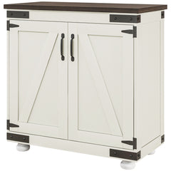 Kitchen Sideboard, Buffet Cabinet with Barn Door and Adjustable Shelf, Distressed White